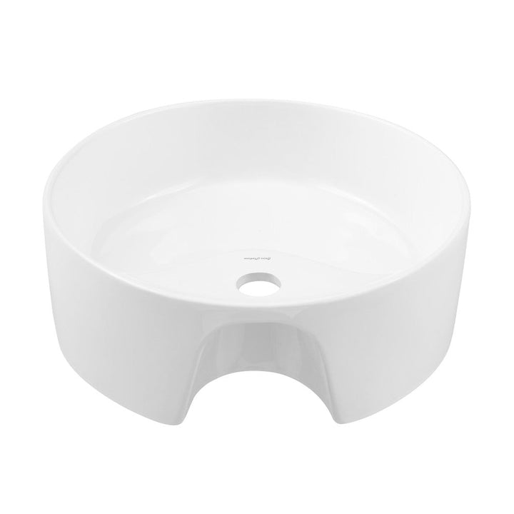 Monaco 15.75" Round Console Sink with Faucet Mount, White Basin Matte Black Legs