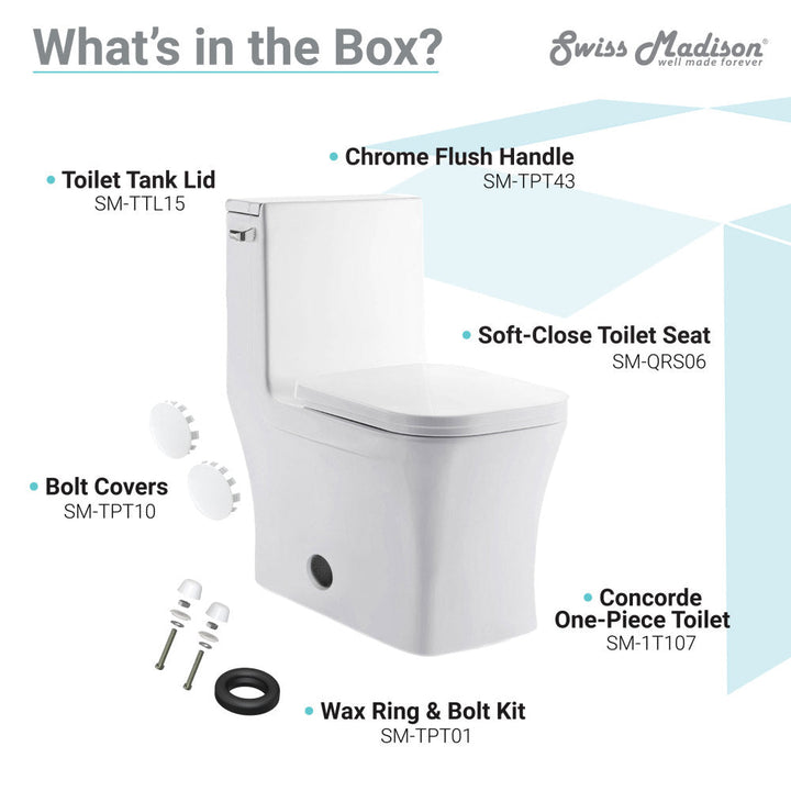 Concorde One-Piece Square Left Side Flush Handle Toilet 1.28 gpf