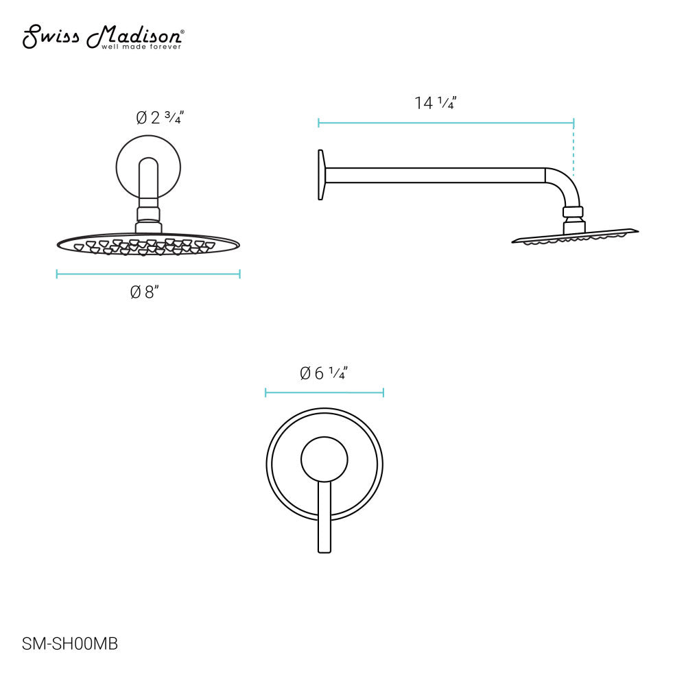 Ivy Single-Handle 1 Spray 8" Wall Mounted Fixed Shower Head in Matte Black (Valve Included)