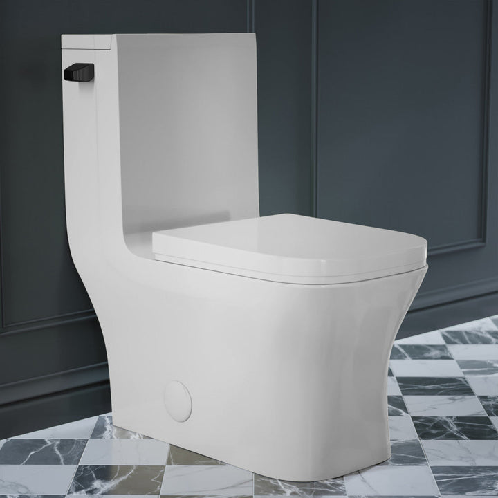 Concorde One-Piece Square Toilet Side Flush, Black Hardware 1.28 gpf