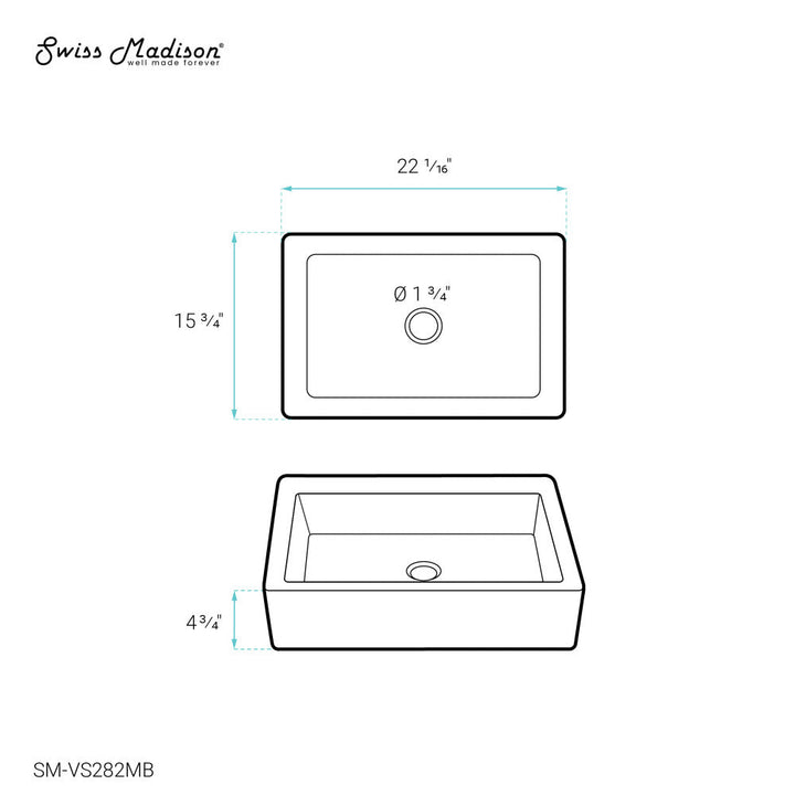 Voltaire Ceramic Rectangle Vessel Sink, Matte Black