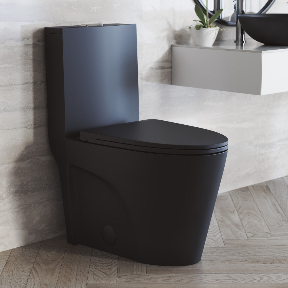 St. Tropez One-Piece Elongated Toilet Vortex Dual-Flush in Matte Black 1.1/1.6 gpf