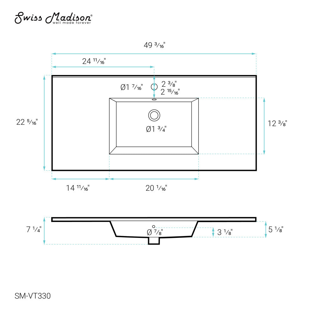 Voltaire 49 Vanity Top Sink with Single Faucet Hole