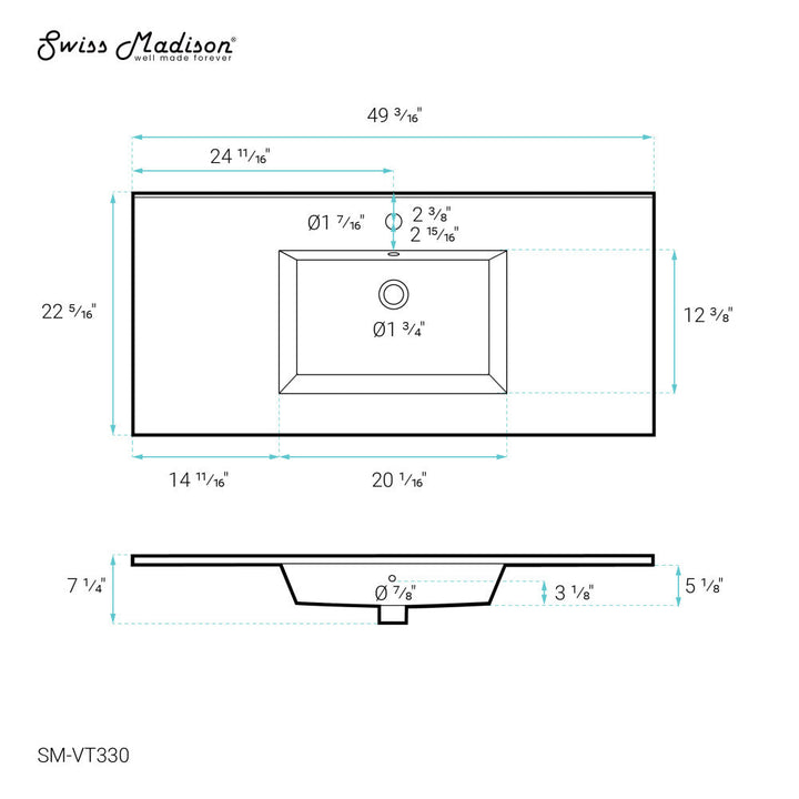 Voltaire 49 Vanity Top Sink with Single Faucet Hole