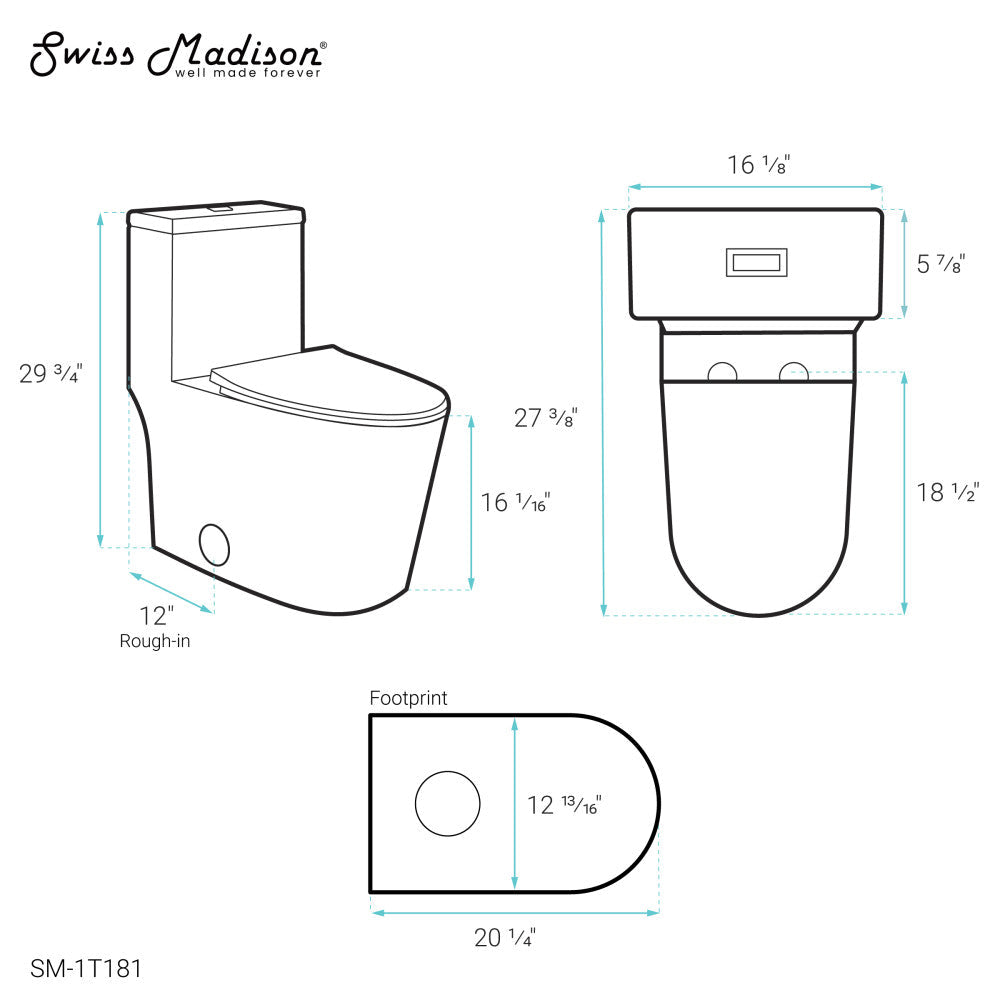 Dreux One Piece Elongated Dual Flush Toilet with 0.95/1.26 GPF