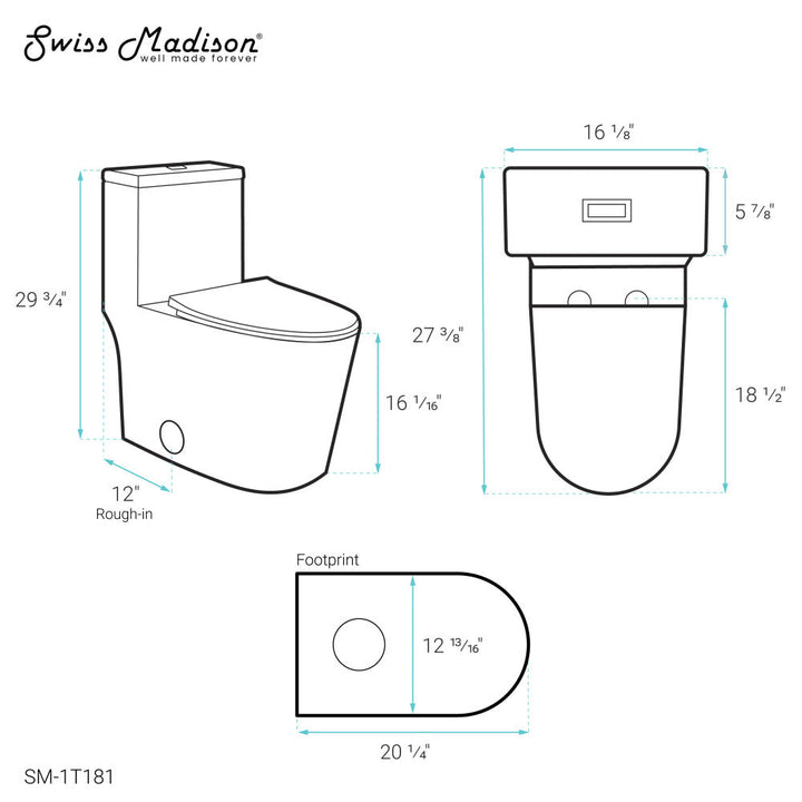 Dreux One Piece Elongated Dual Flush Toilet with 0.95/1.26 GPF