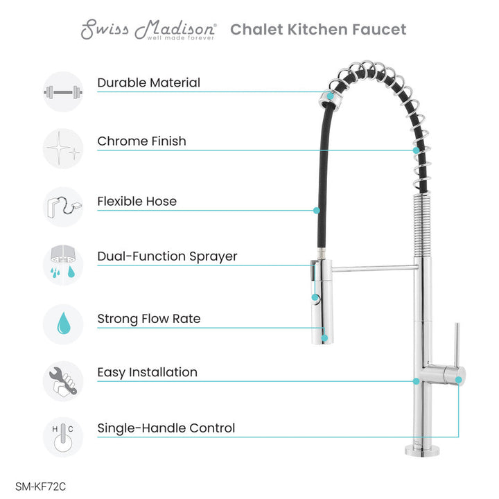 Chalet Single Handle, Pull-Down Kitchen Faucet in Chrome