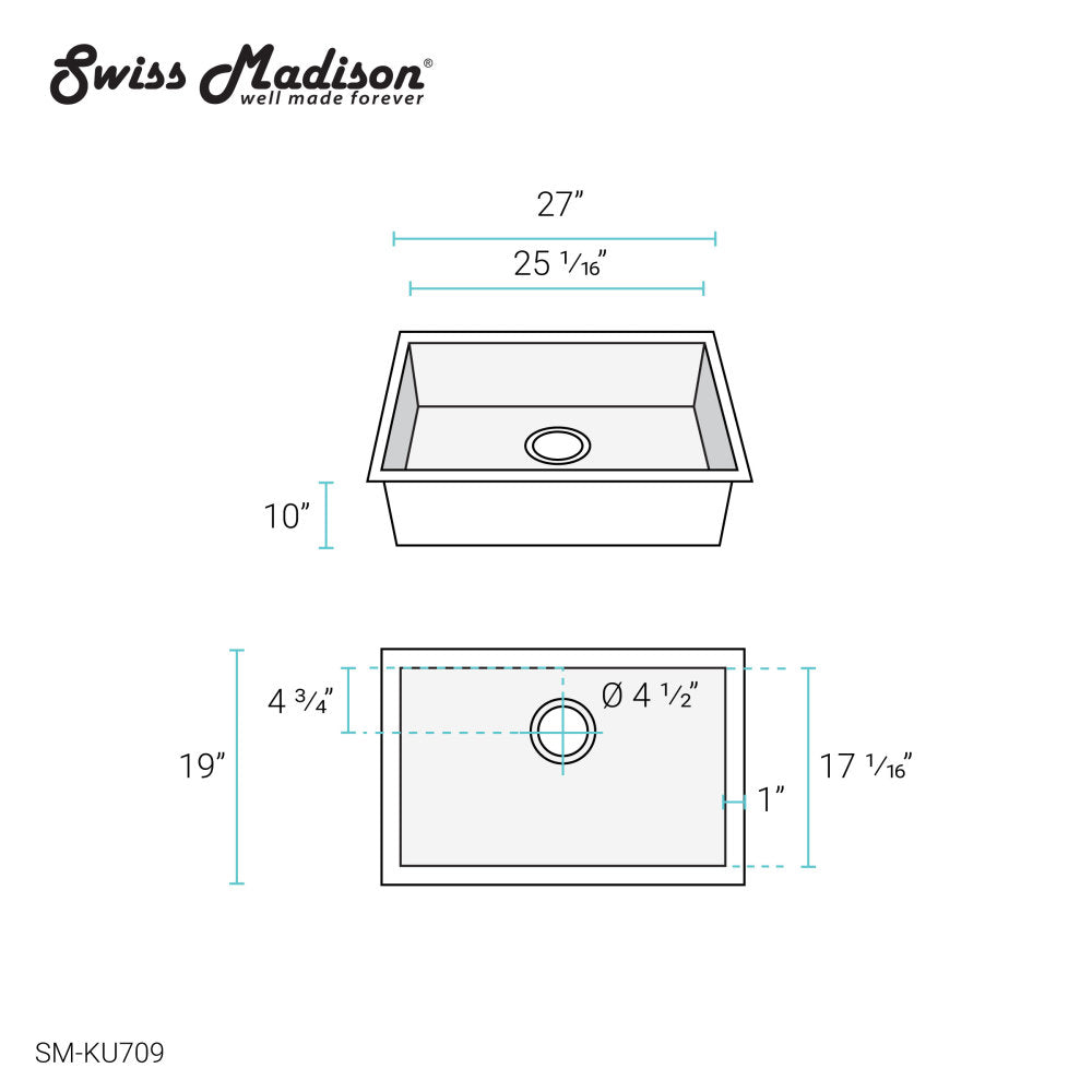 Tourner 27 x 19 Stainless Steel, Single Basin, Undermount Kitchen Sink