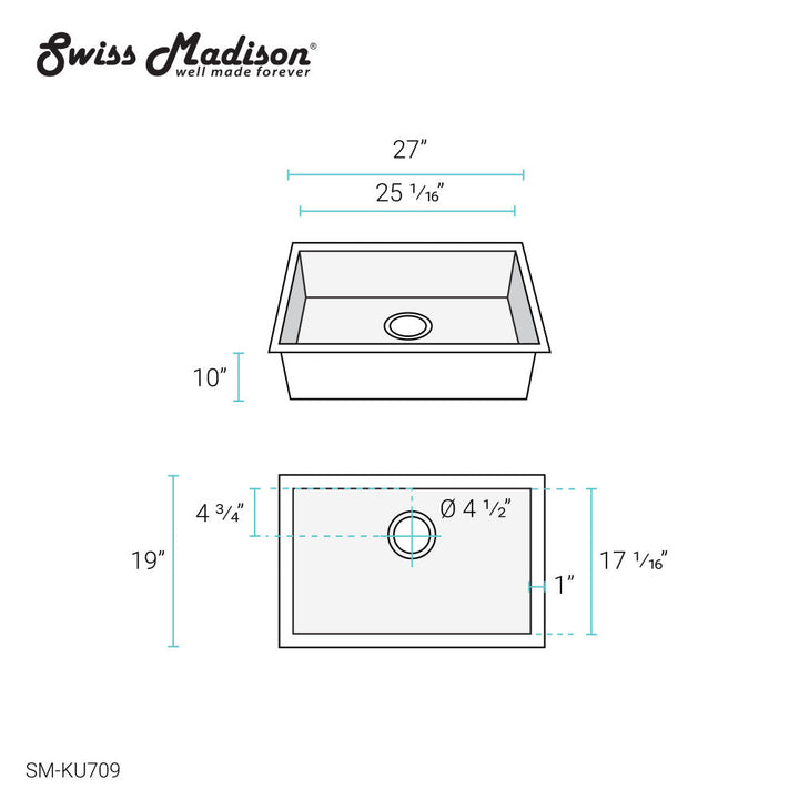 Tourner 27 x 19 Stainless Steel, Single Basin, Undermount Kitchen Sink