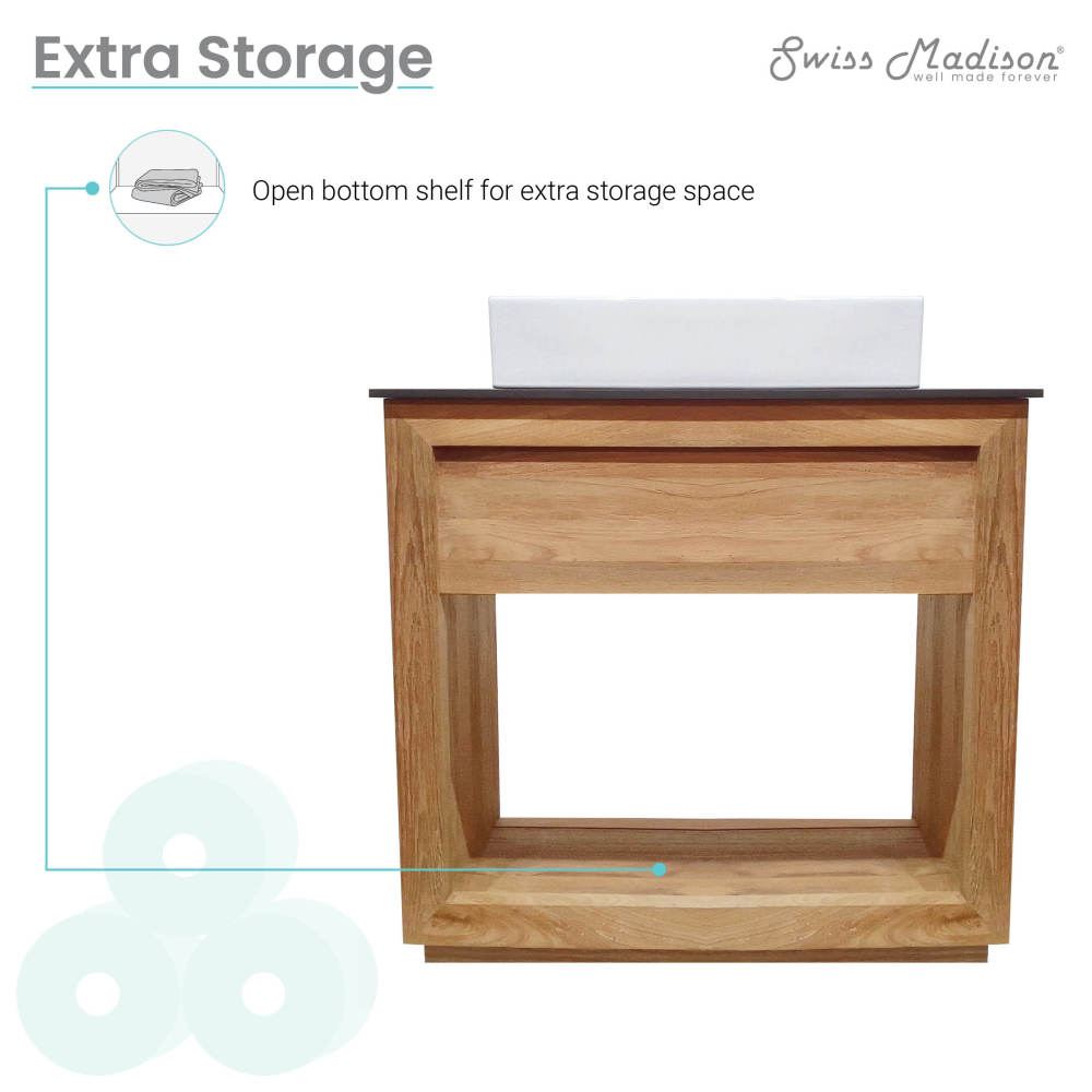 Rennes 36" Reclaimed Wood Vanity in Natural Teak with Slate Countertop and Single Hole Vessel Sink