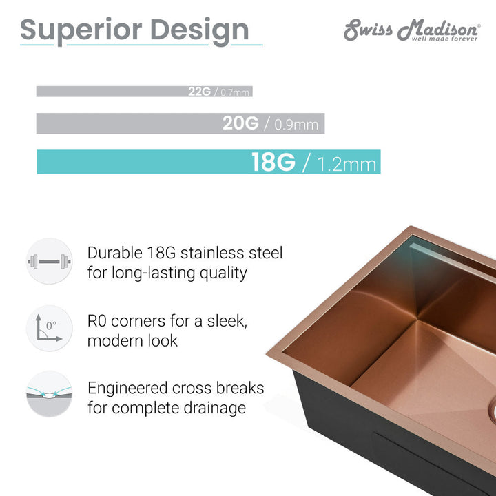 Tourner 32 x 19 Stainless Steel, Single Basin, Undermount Kitchen Workstation Sink in Rose Gold