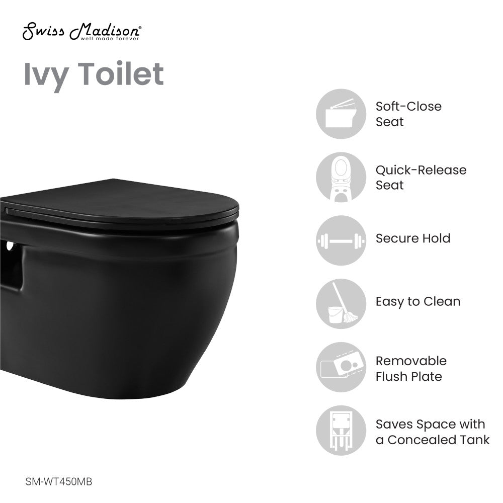 Ivy Wall-Hung Elongated Toilet Bowl in Matte Black