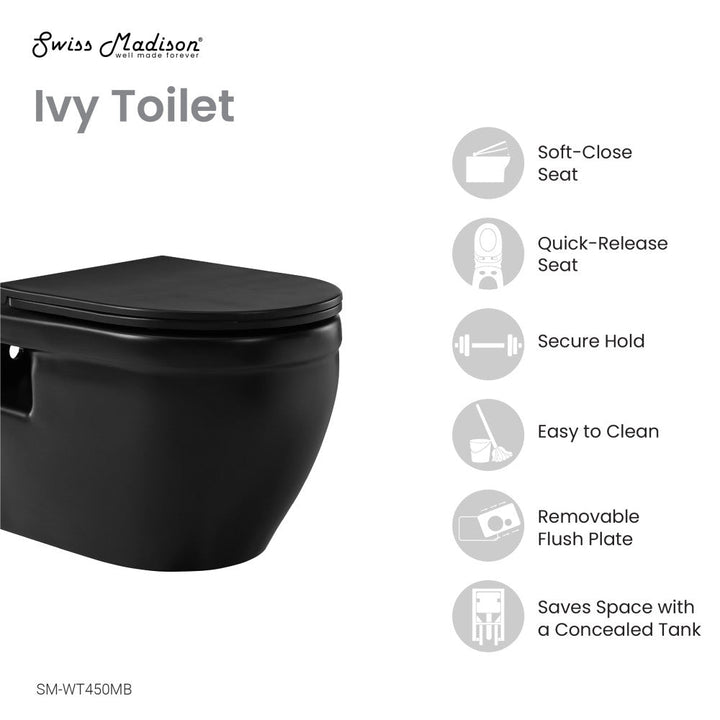 Ivy Wall-Hung Elongated Toilet Bowl in Matte Black
