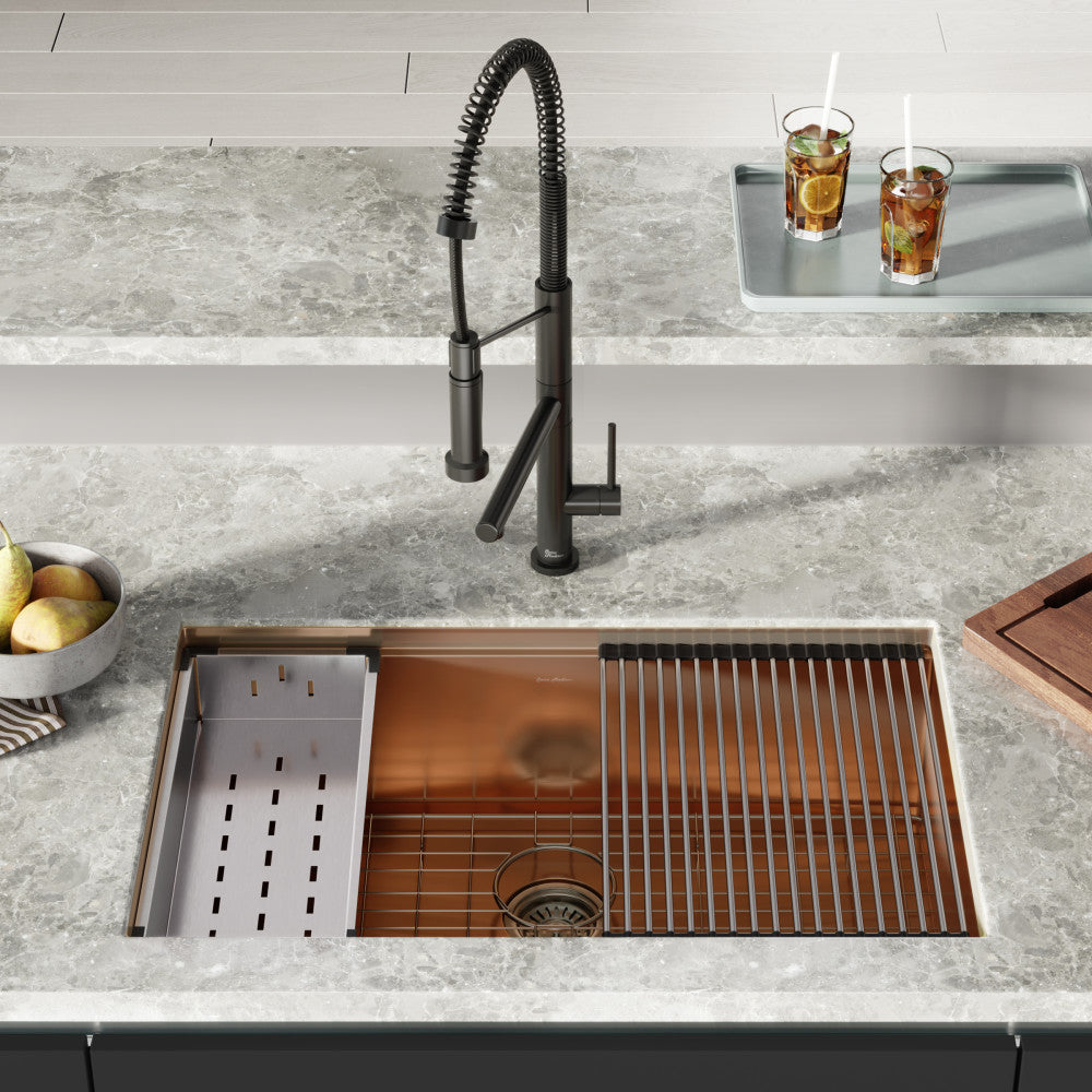 Tourner 32 x 19 Stainless Steel, Single Basin, Undermount Kitchen Workstation Sink in Rose Gold