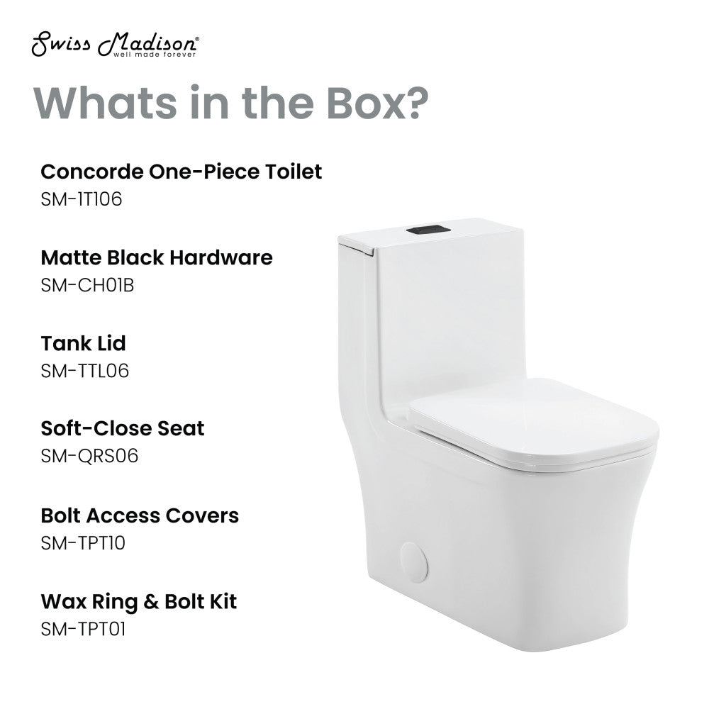 Concorde One Piece Square Toilet Dual Flush, Black Hardware 1.1/1.6 gpf