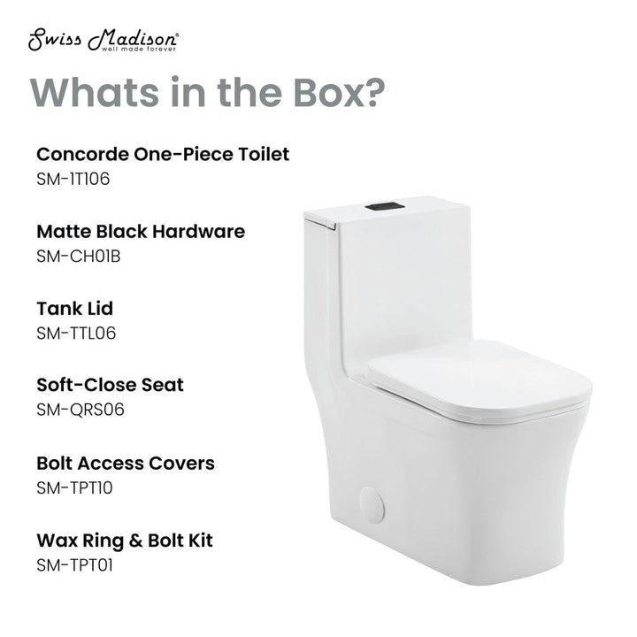 Concorde One Piece Square Toilet Dual Flush, Black Hardware 1.1/1.6 gpf