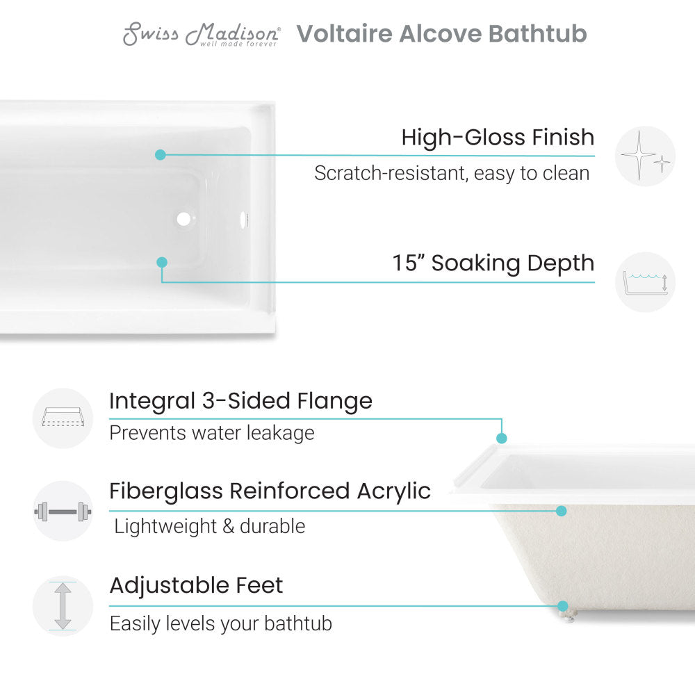 Voltaire 48" x 32" Left-Hand Drain Alcove Bathtub