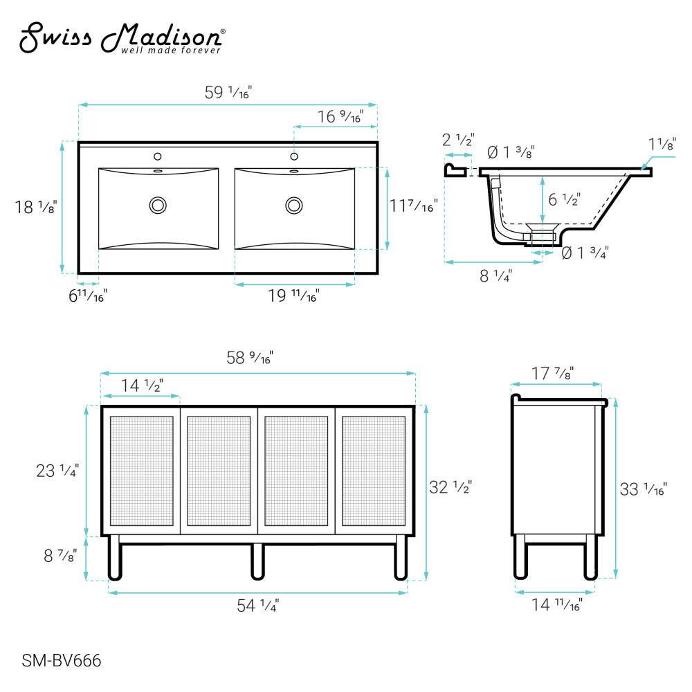 Classe 60" Bathroom Vanity in Oak