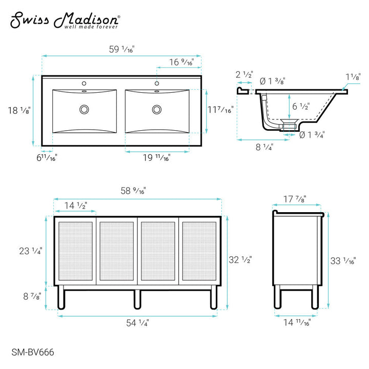 Classe 60" Bathroom Vanity in Oak