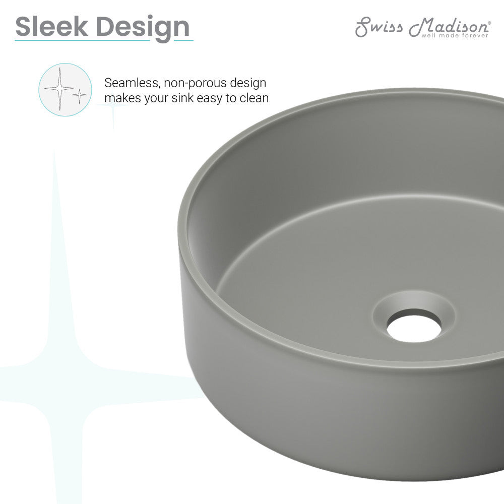 Lisse 14.5" Round Concrete Vessel Bathroom Sink in Dark Grey