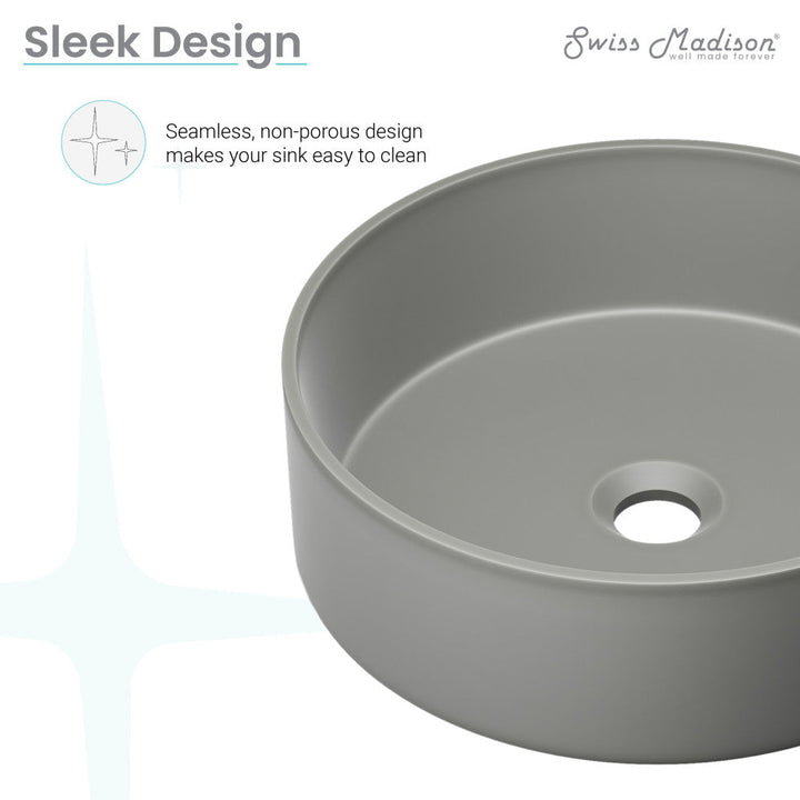 Lisse 14.5" Round Concrete Vessel Bathroom Sink in Dark Grey