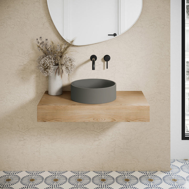 Lisse 14.5" Round Concrete Vessel Bathroom Sink in Dark Grey