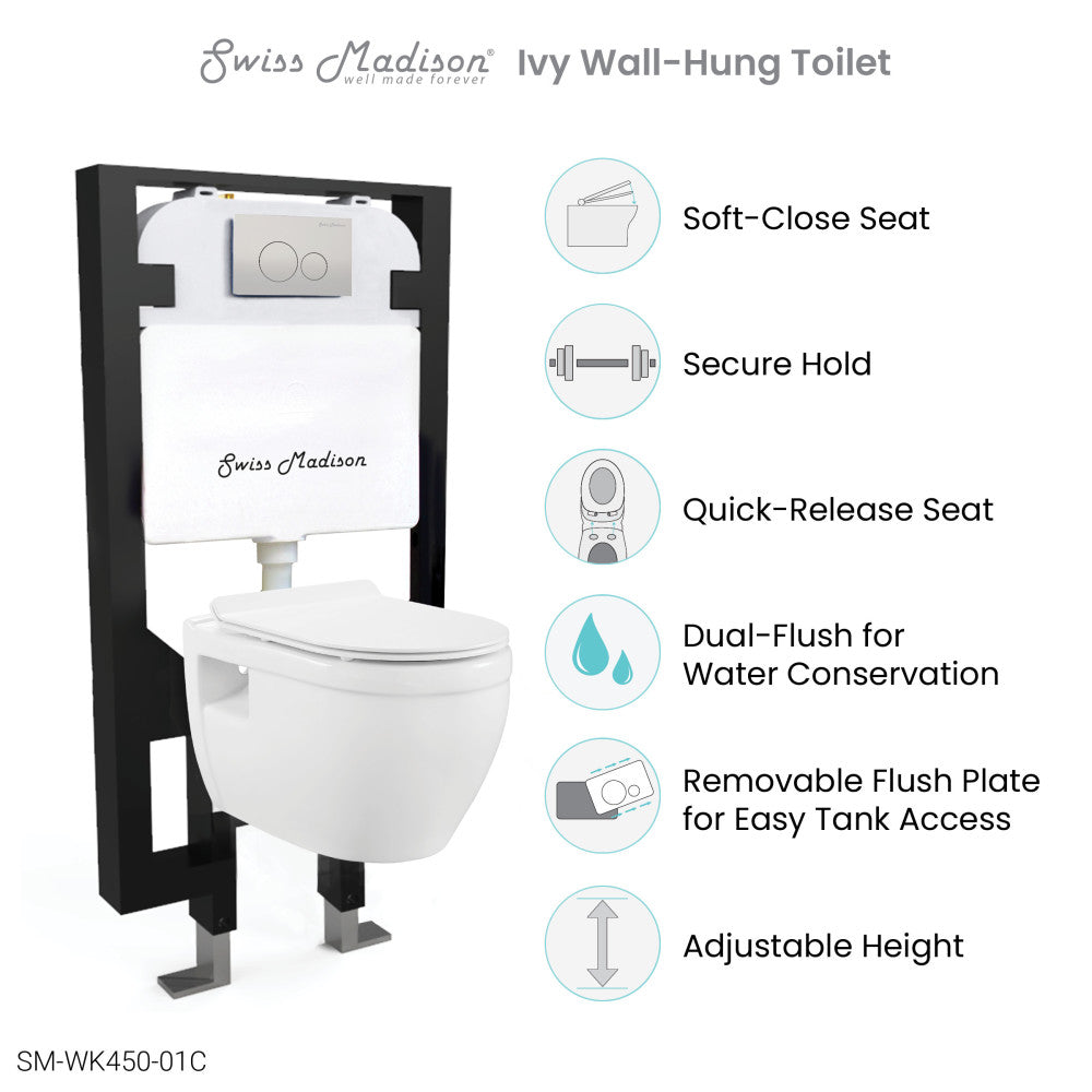 Swiss Madison Well Made Forever SM-WK450-01C - Ivy Wall Hung Elongated Toilet Bundle, Glossy White