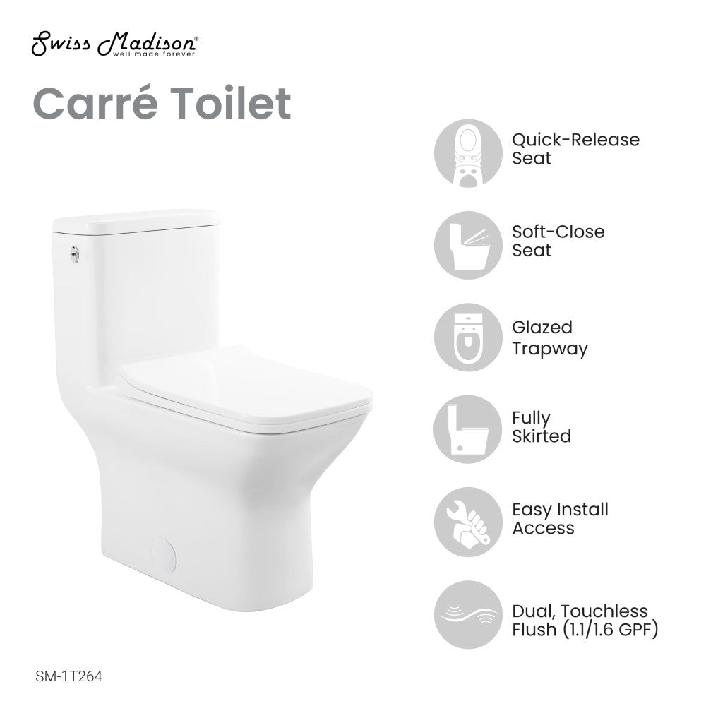 Carre One-Piece Square Toilet Dual-Flush 1.1/1.6 gpf, Touchless