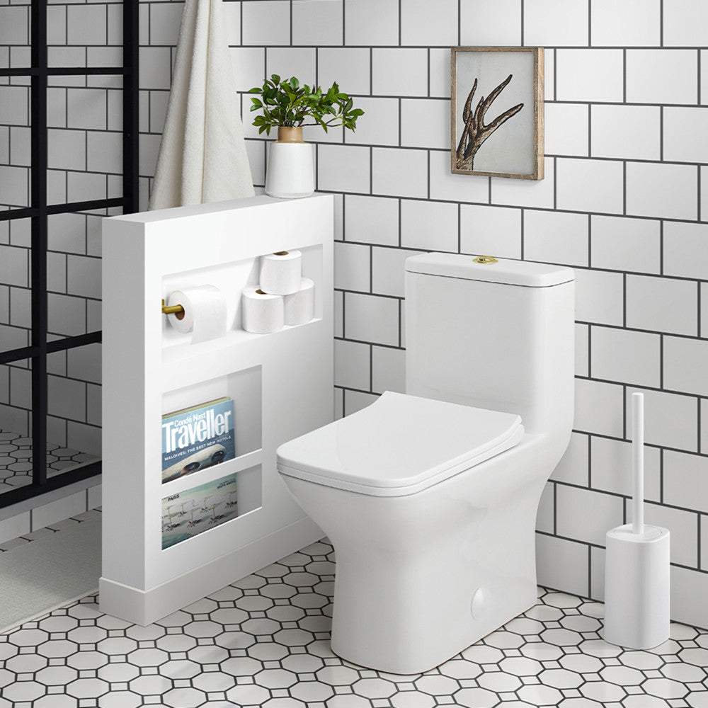 Carre One Piece Square Toilet Dual Flush, Brushed Gold Hardware 1.1/1.6 gpf