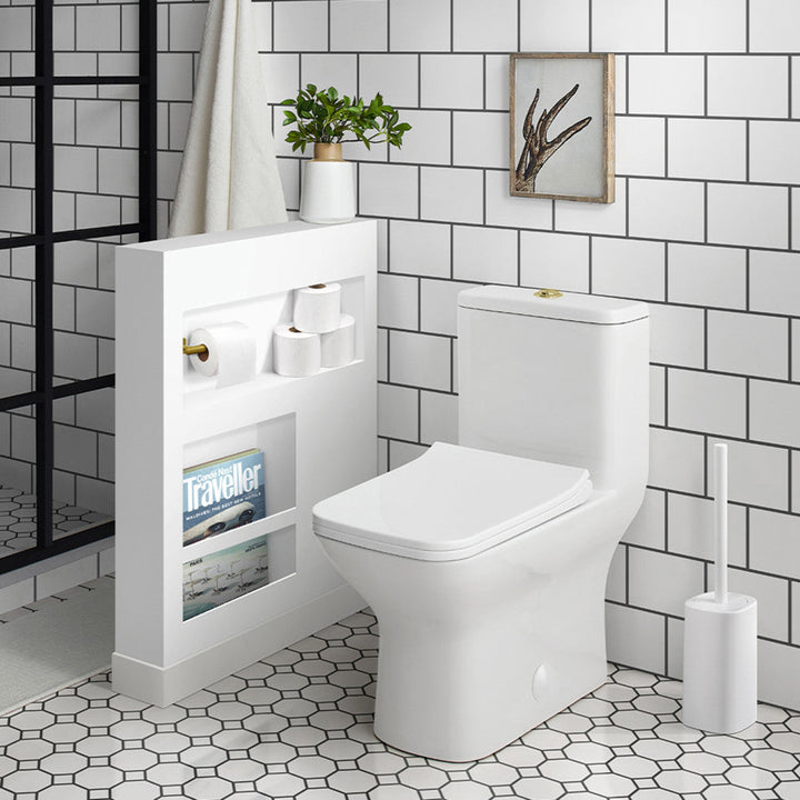 Carre One Piece Square Toilet Dual Flush, Brushed Gold Hardware 1.1/1.6 gpf