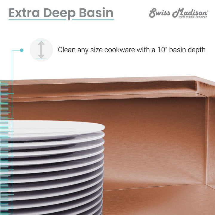 Tourner 32 x 19 Stainless Steel, Single Basin, Undermount Kitchen Workstation Sink in Rose Gold