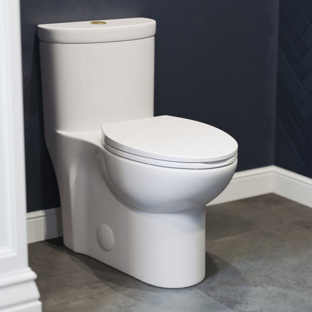 Sublime One Piece Elongated Toilet Dual Flush, Brushed Gold Hardware 1.1/1.6 gpf