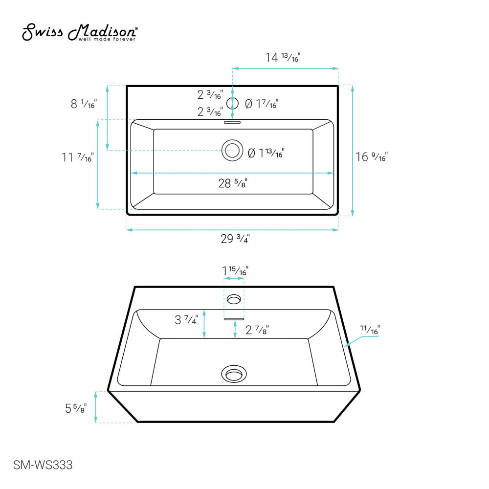 Claire 30" Rectangle Wall-Mount Bathroom Sink