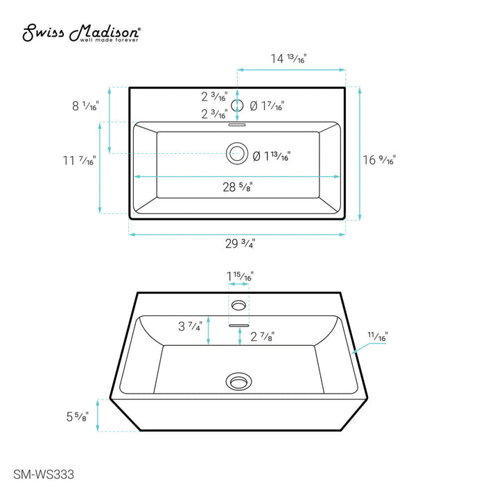 Claire 30" Rectangle Wall-Mount Bathroom Sink