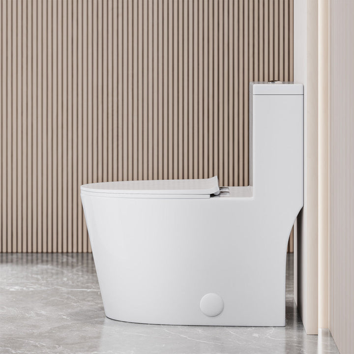 Dreux High Efficiency One-Piece Elongated Toilet with 0.8 GPF Water Saving Patented Technology