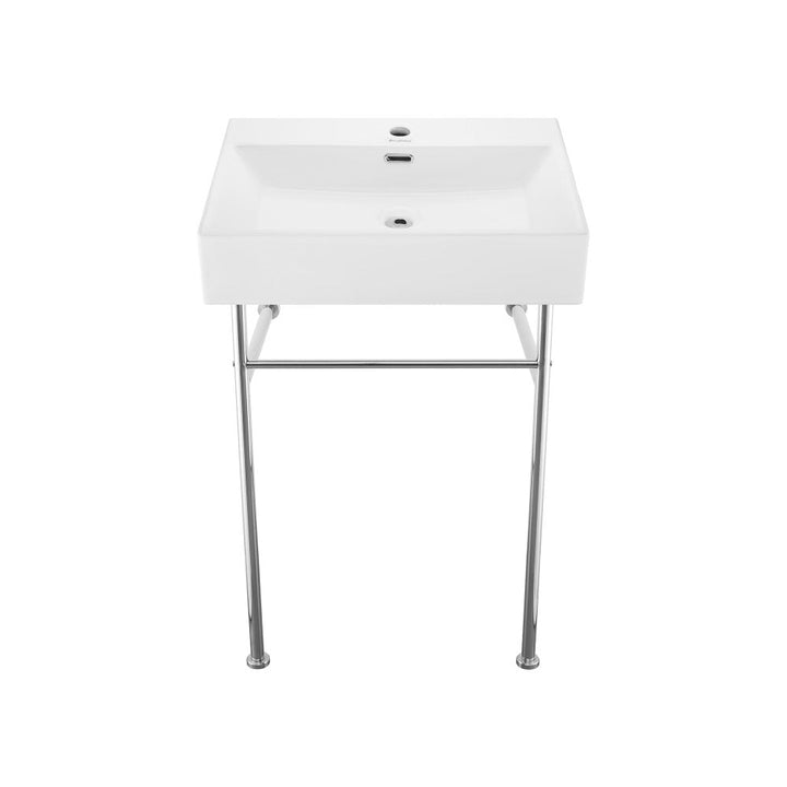 Claire 24 Ceramic Console Sink White Basin Chrome Legs