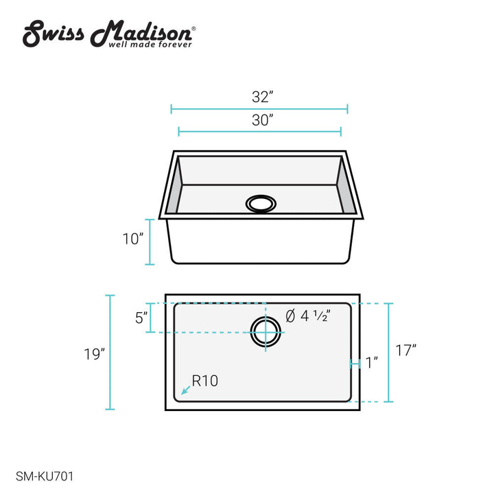 Rivage 32 x 19 Stainless Steel, Single Basin, Undermount Kitchen Sink