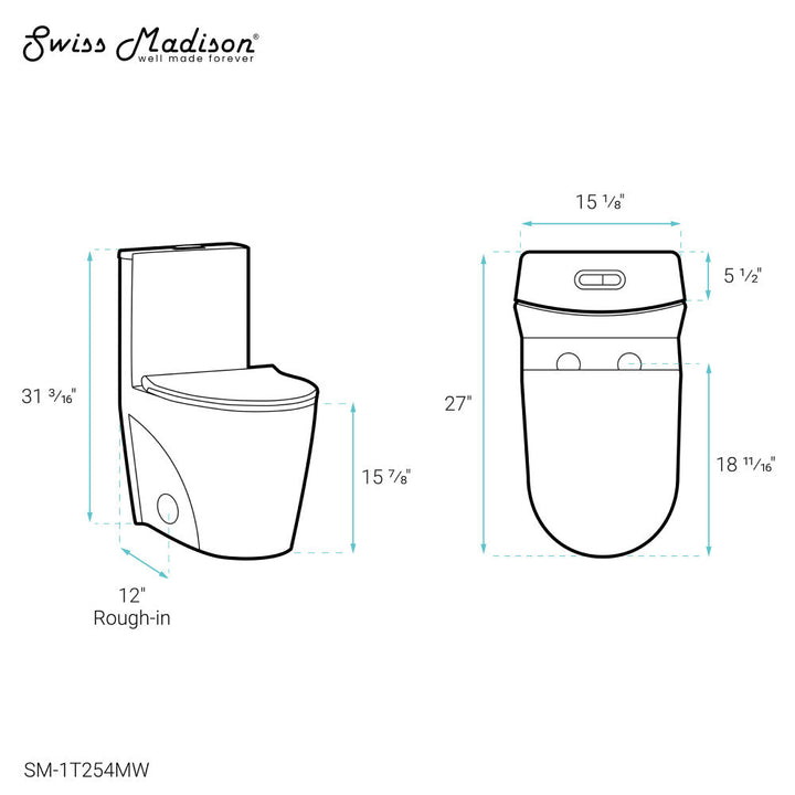 St. Tropez One-Piece Elongated Toilet Vortex Dual-Flush in Matte White 1.1/1.6 gpf