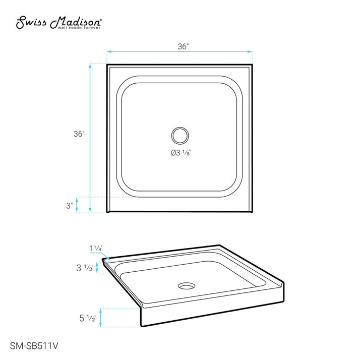 Voltaire 36" x 36" Single-Threshold, Center Drain, Shower Base in Biscuit