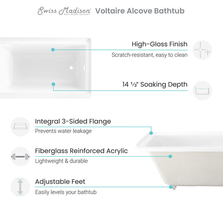 Voltaire 60" x 30" Left-Hand Drain Alcove Bathtub
