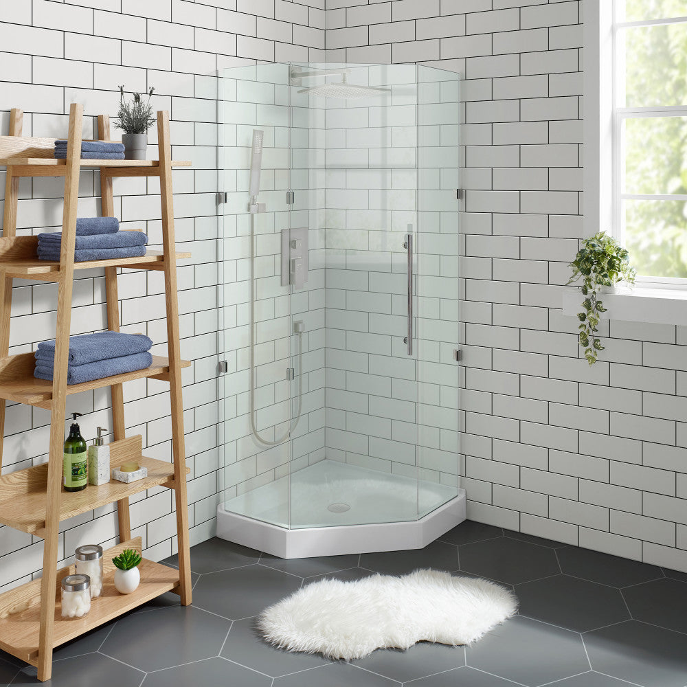 Voltaire 36" x 36" Acrylic White, Single-Threshold, Center Drain, Neo-angle Shower Base