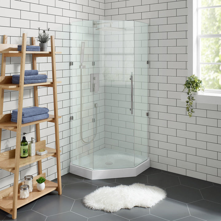 Voltaire 36" x 36" Acrylic White, Single-Threshold, Center Drain, Neo-angle Shower Base