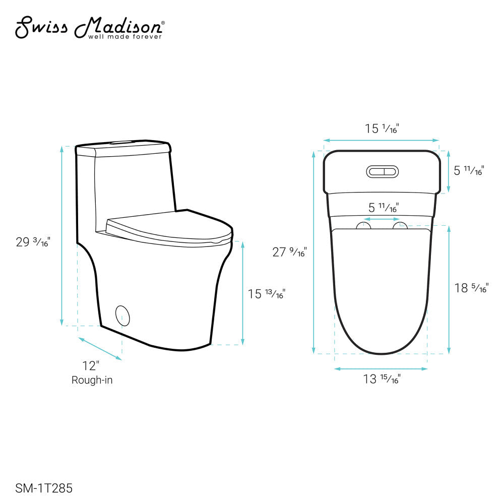 Hugo One Piece Elongated Dual Flush Toilet 1.1 / 1.6 gpf