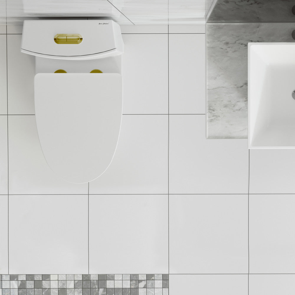 St. Tropez One Piece Elongated Toilet Dual Vortex Flush, Gold Hardware