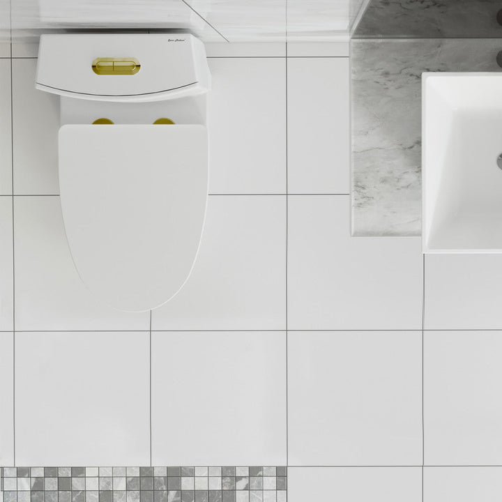 St. Tropez One Piece Elongated Toilet Dual Vortex Flush, Gold Hardware