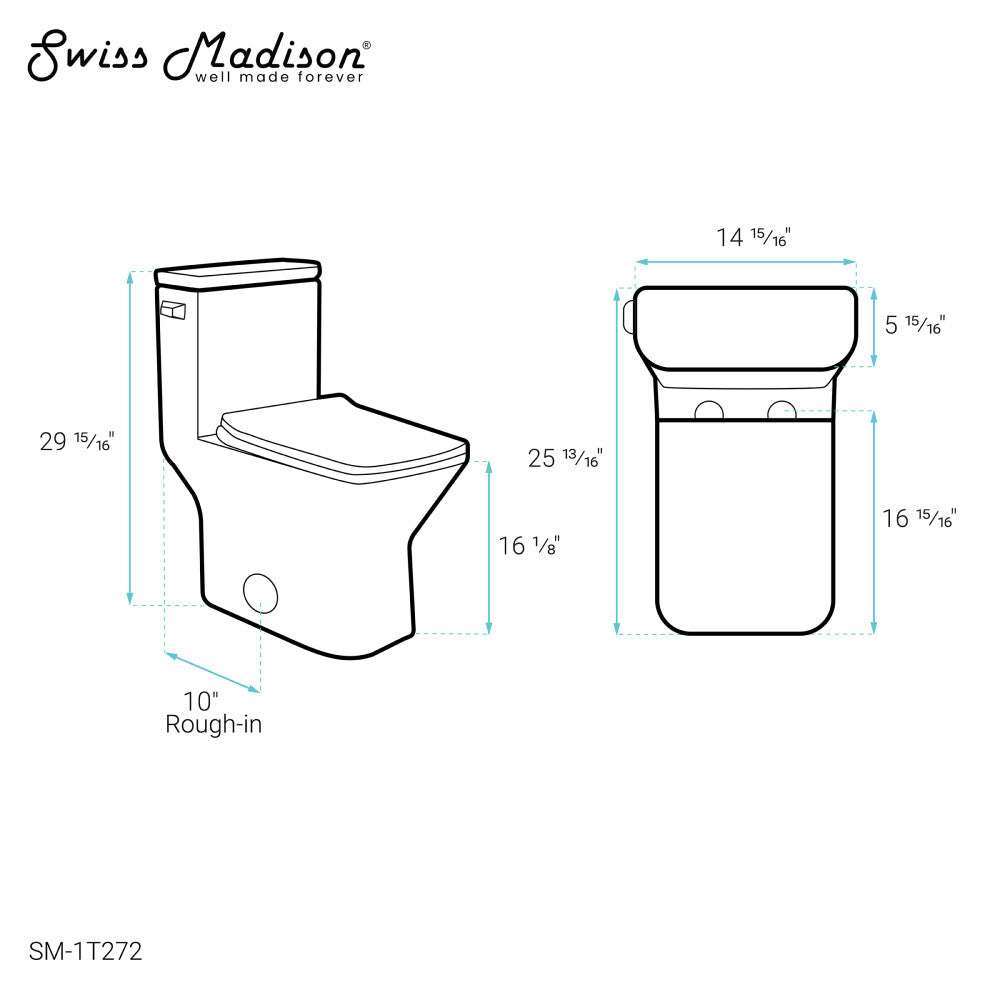 Carre One Piece Square Toilet Left Side Flush, 10" Rough-In 1.28 gpf