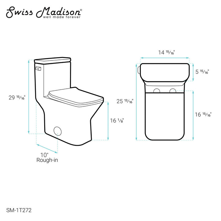 Carre One Piece Square Toilet Left Side Flush, 10" Rough-In 1.28 gpf