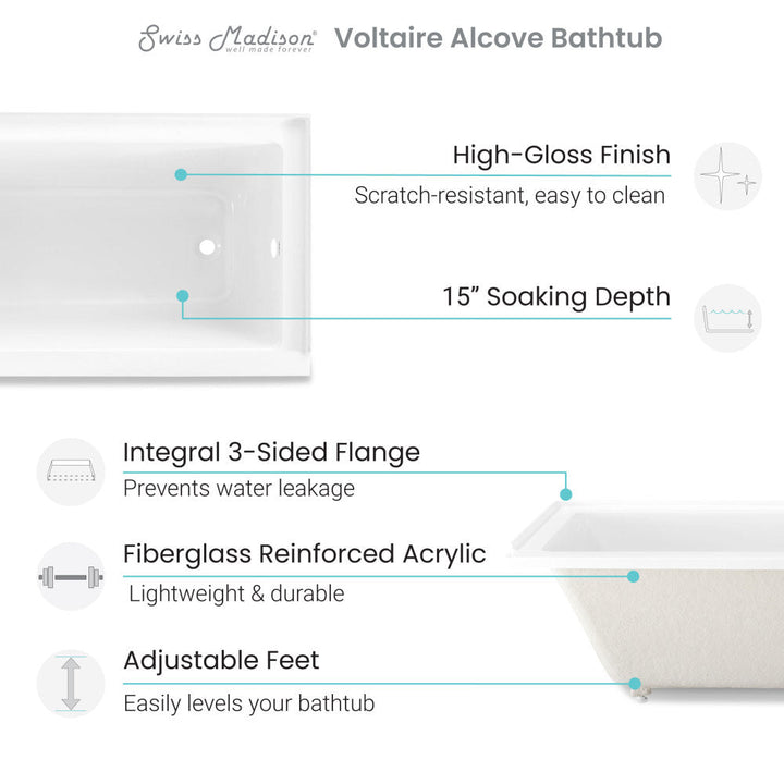 Voltaire 48" x 32" Right-Hand Drain Alcove Bathtub