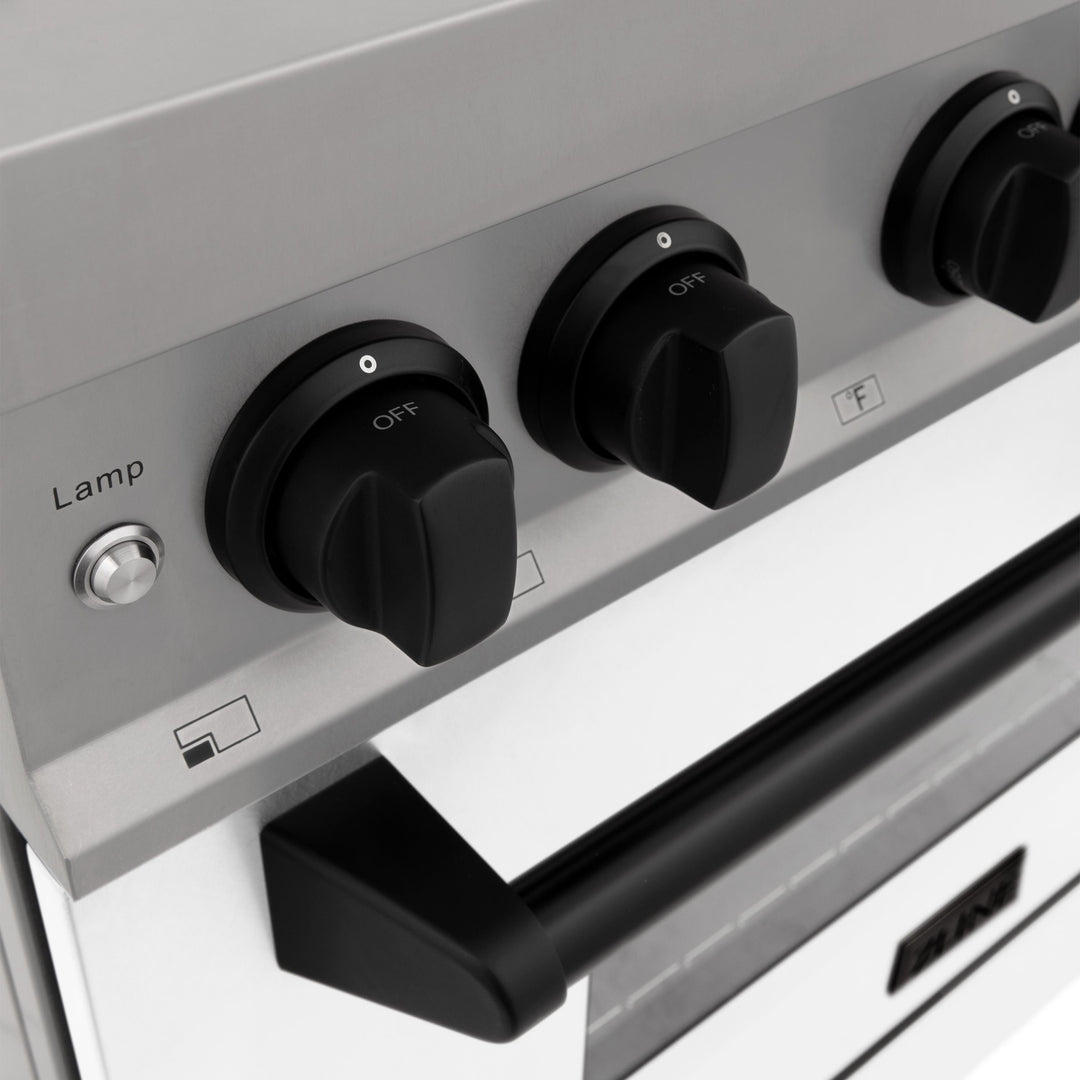 ZLINE Autograph 30" 4.0 cu. ft. Dual Fuel Range with White Matte Door and Black Matte Accents, RAZ-WM-30-MB