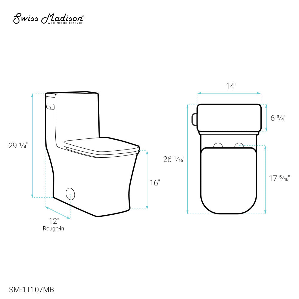 Concorde One-Piece Square Left Side Flush Handle Toilet 1.28 gpf in Matte Black